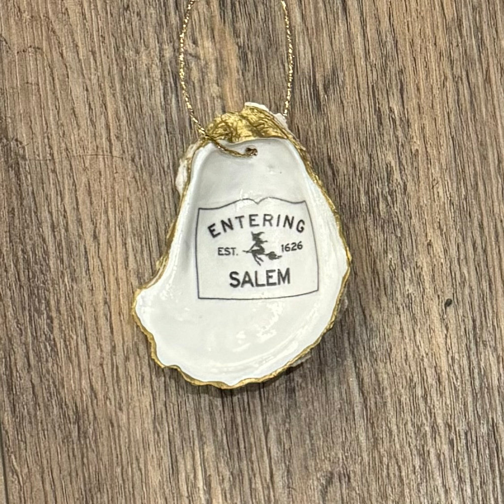 Entering Salem Sign Oyster Shell Ornament