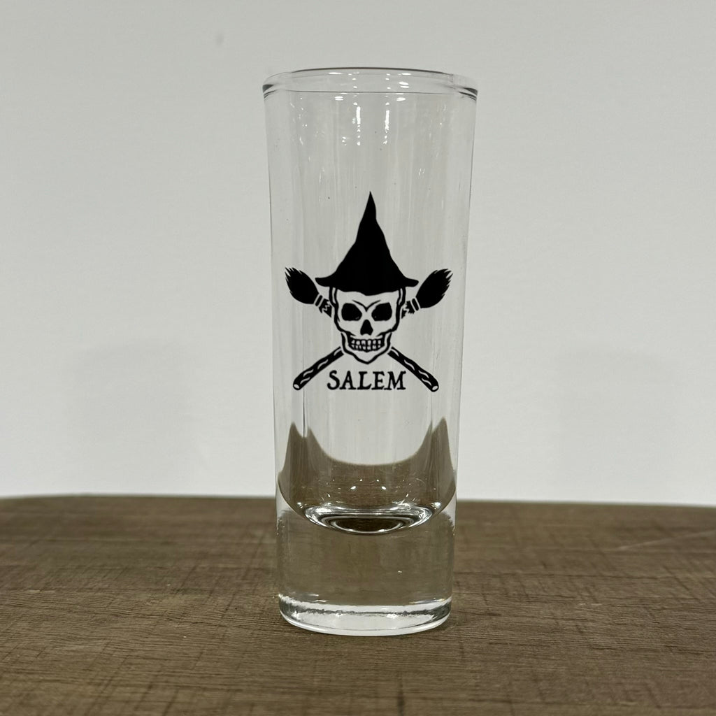 Skull and CrossBroom Salem, MA 2oz Shooter Shot Glass