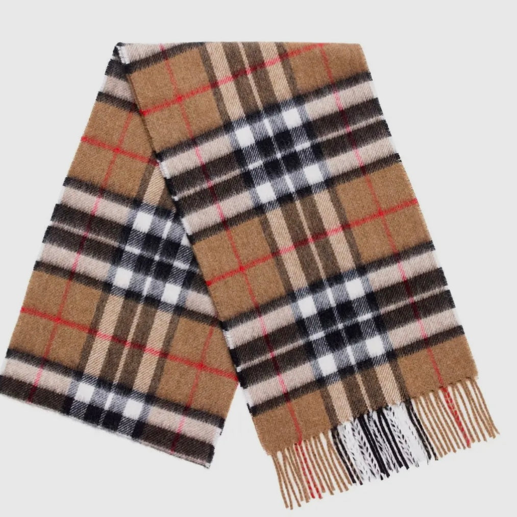 Tartan Merino Wool Scarf | Camel Thompson