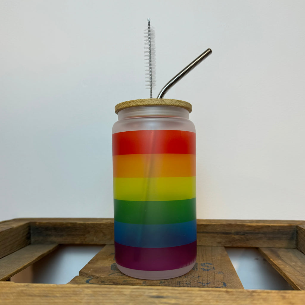 Rainbow Pride Iced Coffee Beer Can Glass