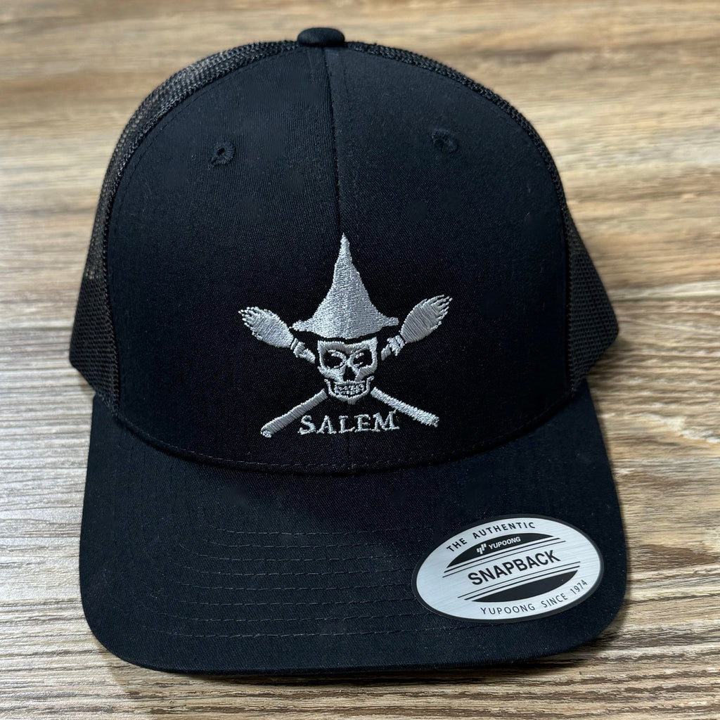 Skull and CrossBrooms Salem, MA Trucker Hat