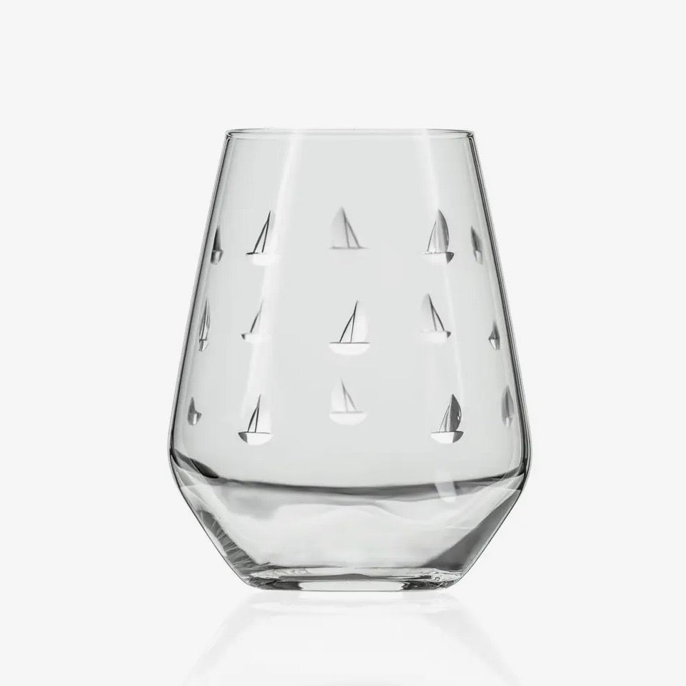 Sailboat Etched Wine Glass