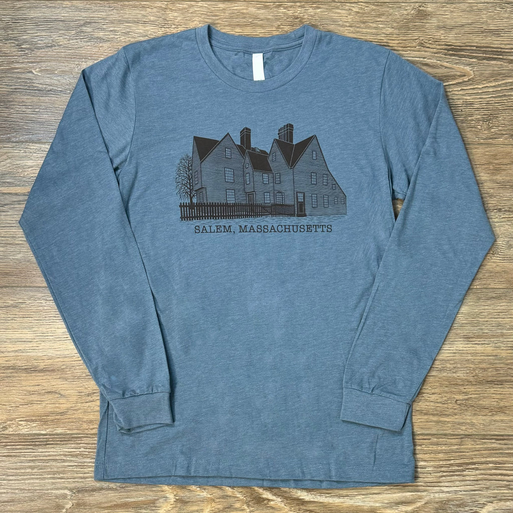 House of Seven Gables, Salem, MA Long Sleeve T-shirt in Slate Ocean Blue