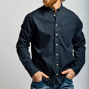 Navy Stretch Poplin Button Down Shirt