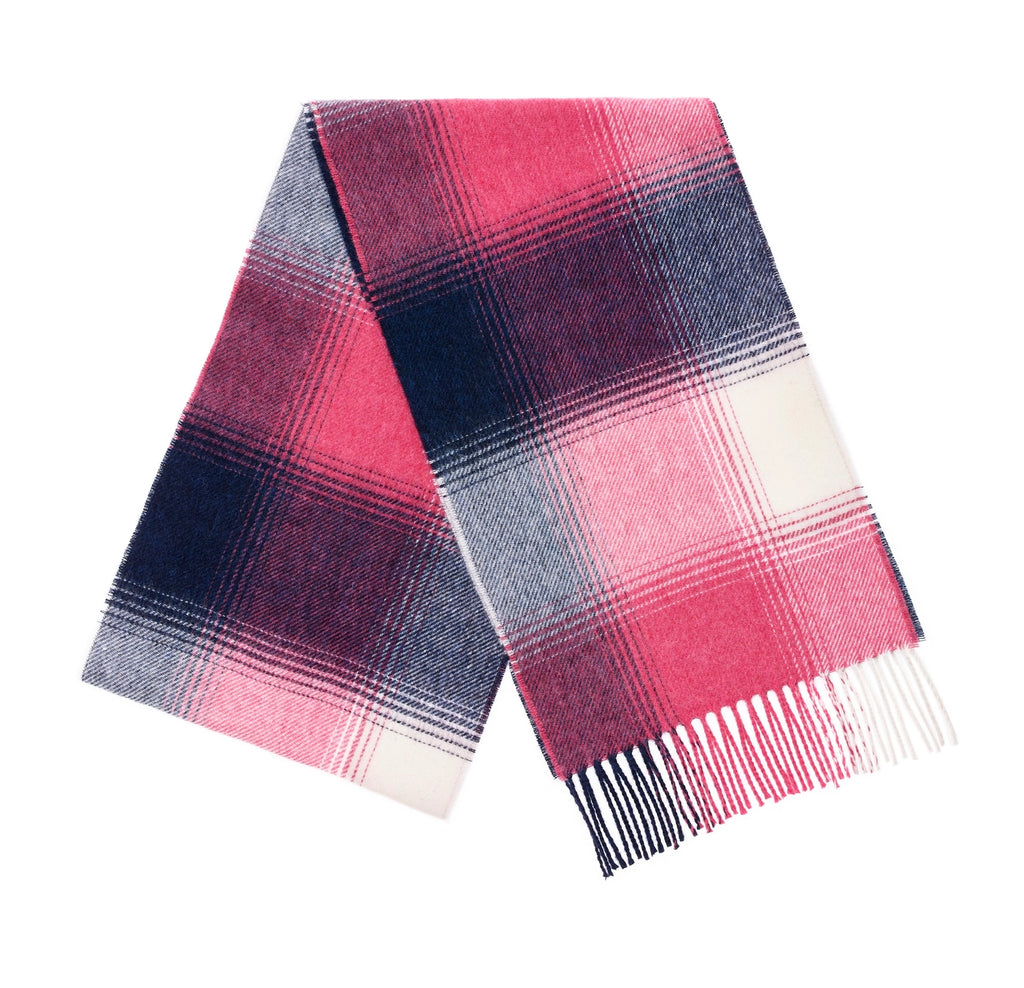 Beckett Navy and Pink Patterned Merino Lambswool Scarf