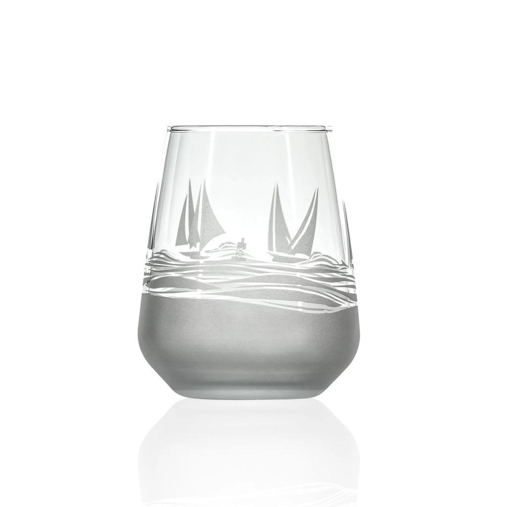 Sailboat Regatta 15.75 oz Etched Stemless Wine Glass