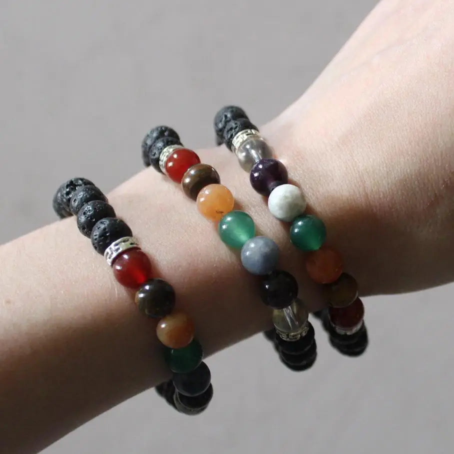 Seven Chakra and Lava Stone Beaded Bracelet