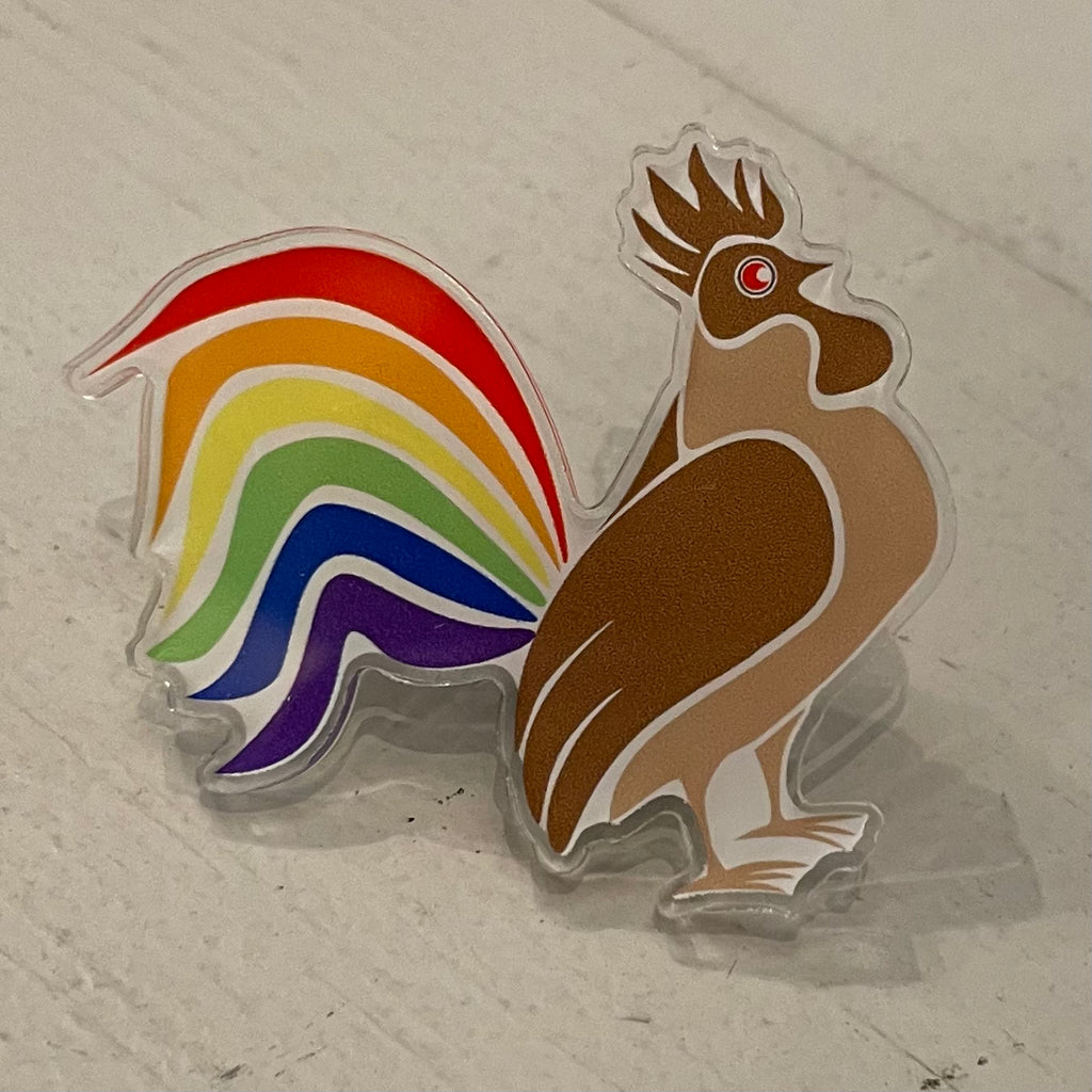 Rainbow Rooster Acrylic Pin