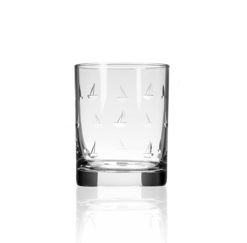 Sailboat Etched Rocks Glass